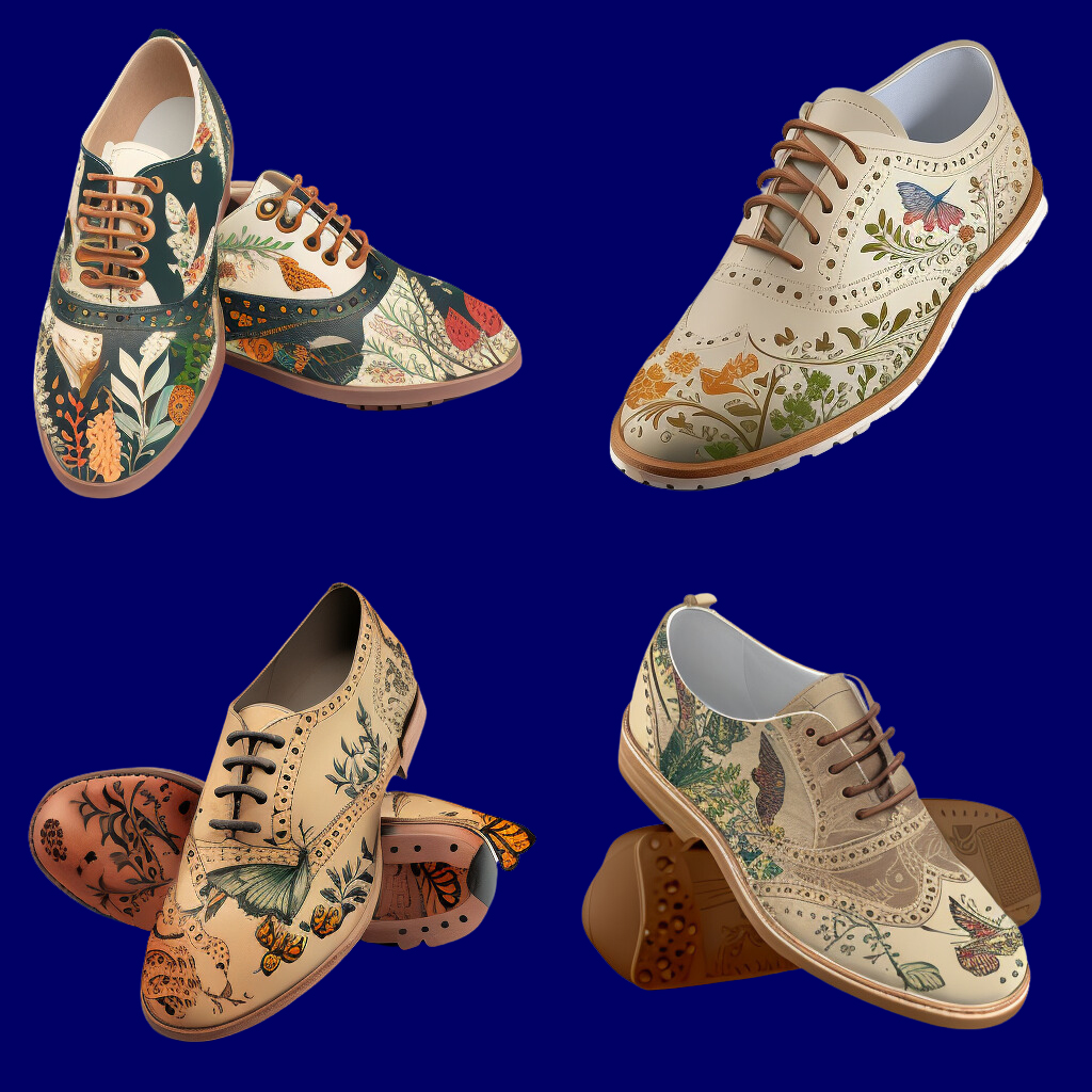 Midjourney shoe design ShoeConsultant_flat_womens_brogue_nature_uk